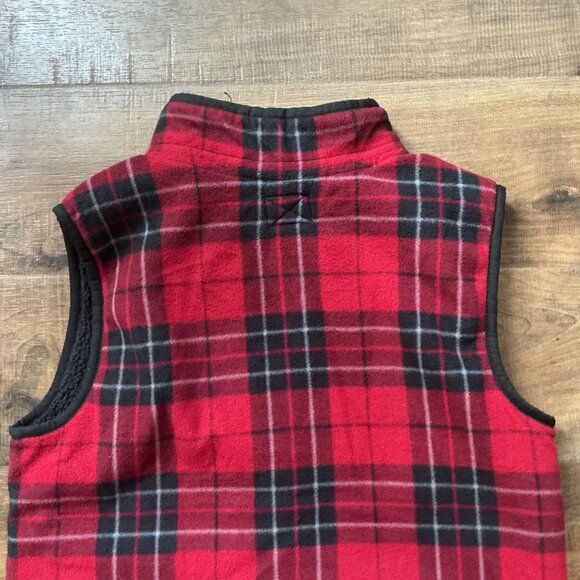Eddie Bauer Red Plaid Sherpa Fleece Vest M Zip Front Wool Blend Outdoorsy - Picture 5 of 5